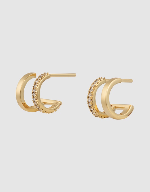 Wanderlust + Co - Classic Double Pave Gold 9mm Huggie Earrings