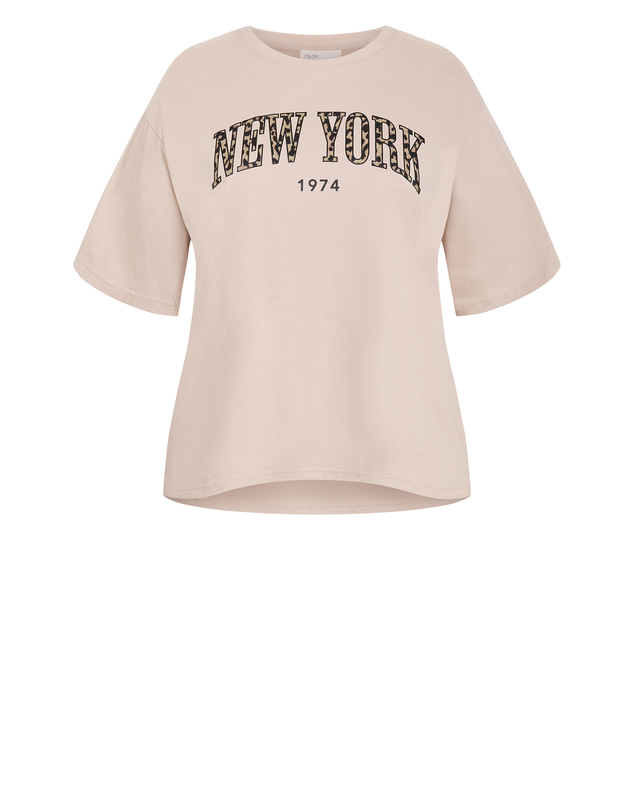 City Chic - Plus size Oversized NY Leopard Tee - latte