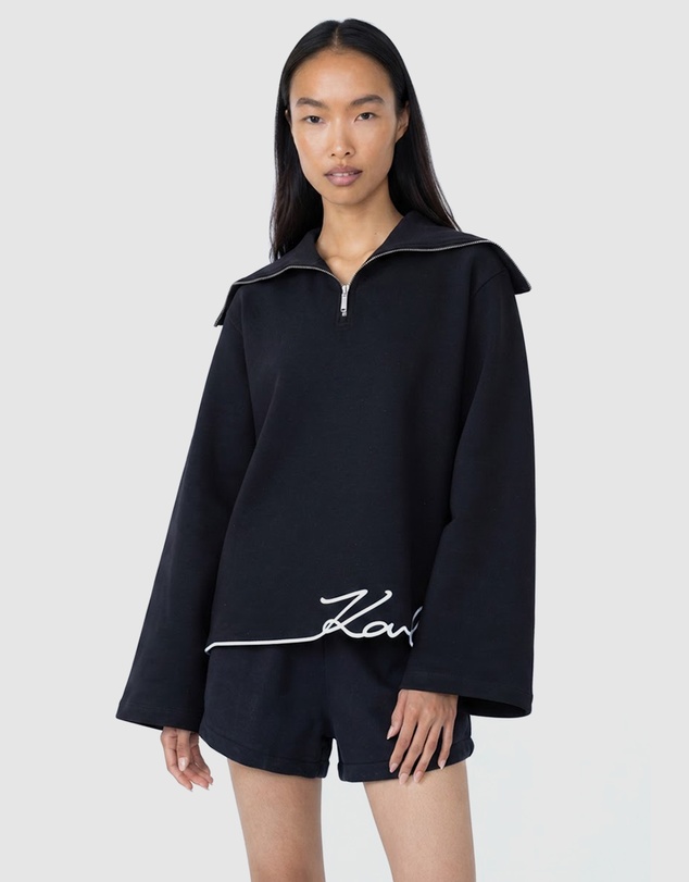 Karl Lagerfeld - Signature Hem Half Zip Up Sweatshirt