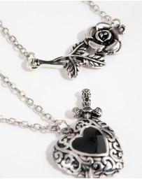 Lovisa - Antique Silver Enamel Heart Layered Necklaces
