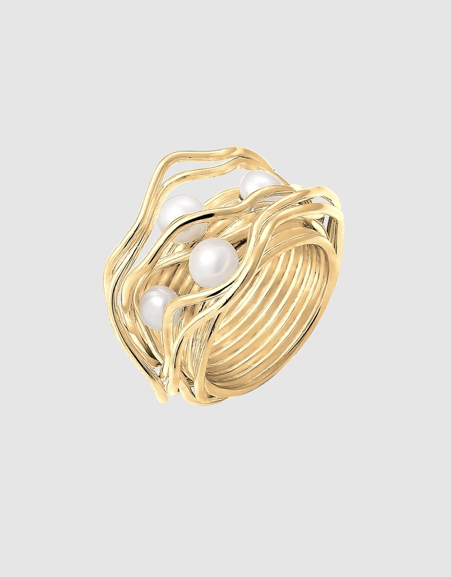 Elli Jewelry - Ring with Cultured Freshwater Pearls 925 Sterling Silver Gold Plated