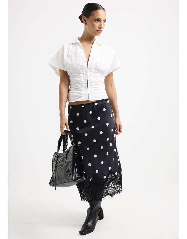 Alice In The Eve - Diana Spot Lace Trim Midi Skirt