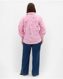 City Chic - Stripe Heart Print Cotton Shirt