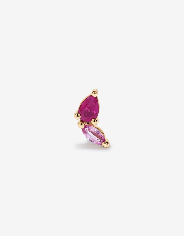 Michael Hill - Pink Sapphire and Ruby Gemstone Flat Back Helix Single Stud Earring in 10kt Yellow Gold
