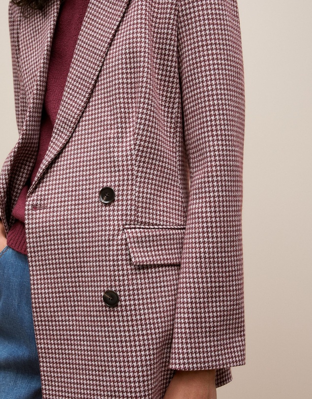 Trenery - Puppytooth Ponte Double Breasted Blazer in Espresso