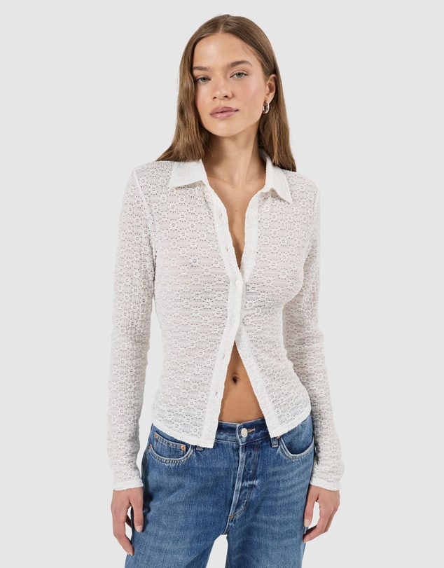 Rolla's - Daisy Lace Long Sleeve Shirt - White