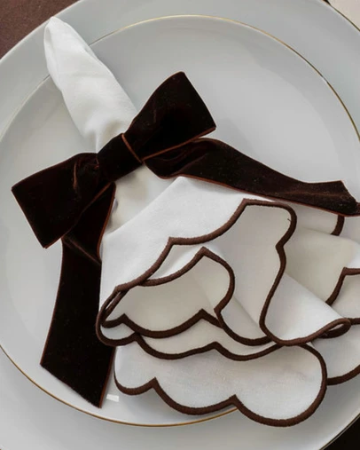 Tablescaped - Set of 4 Espresso Velvet Bow Napkin Rings