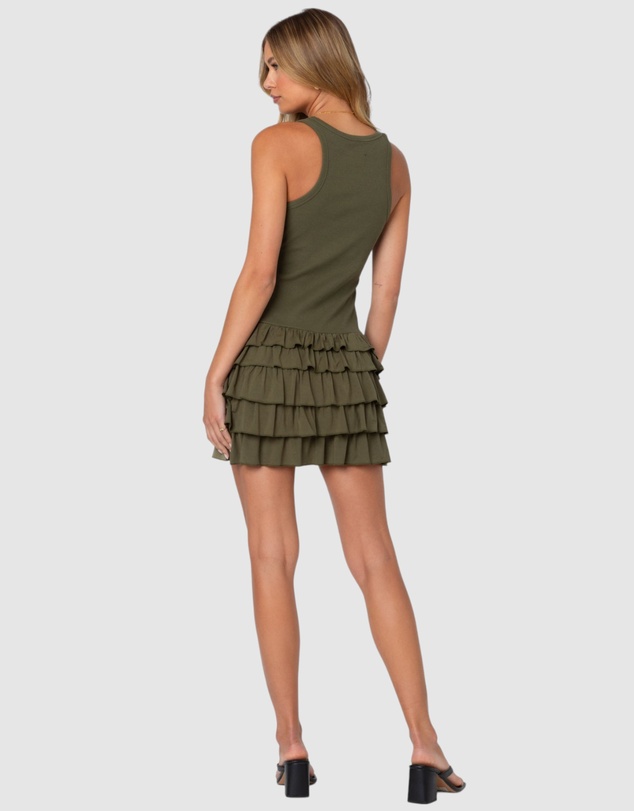 EDIKTED - Margot Ruffle Hem Ribbed Mini Dress