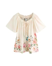 NEXT - Short Sleeve Tie Neck Bardot Top