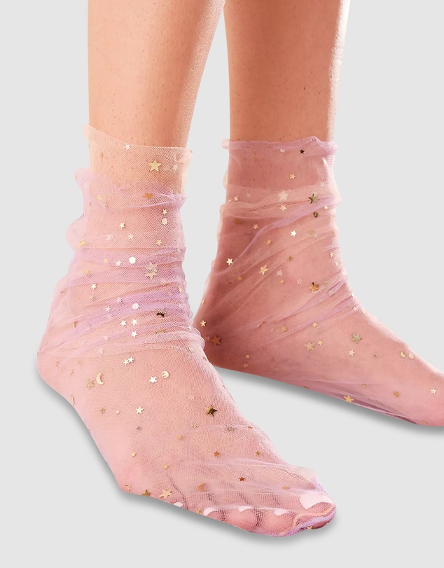 High Heel Jungle - Twin Star Star and Moon Socks- 2 PACK LILAC/PEACH