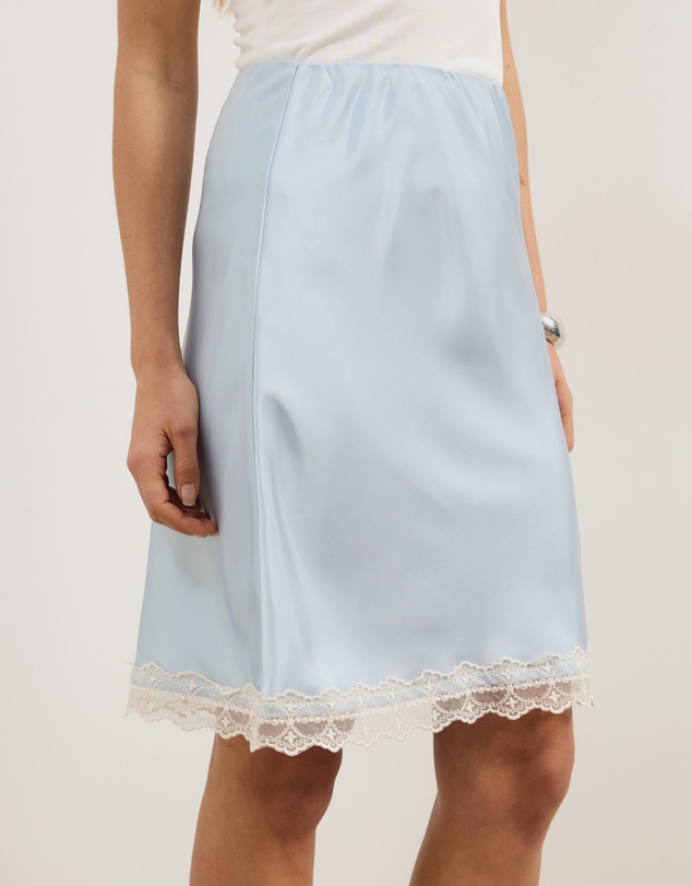 Atmos&Here - Lauren Satin Bias Knee Length Skirt With Lace Hem