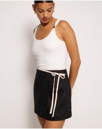 AERE - Contrast Trim Linen Wrap Skirt