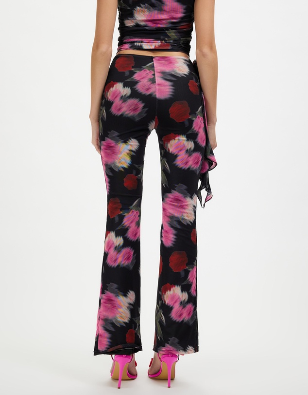 Dazie - High Velocity Rose Print Rosette Mesh Pants