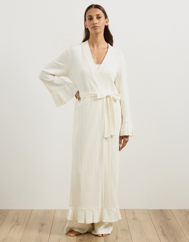 Atmos&Here - Melody Pointelle Wrap Robe With Frill Hem