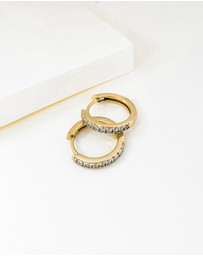 Wanderlust + Co - Classic Pave Gold 10mm Huggie Earrings