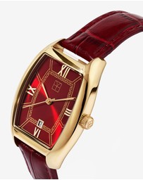 Michael Hill - Gold-Tone Lunar New Year Watch with Red Leather Strap