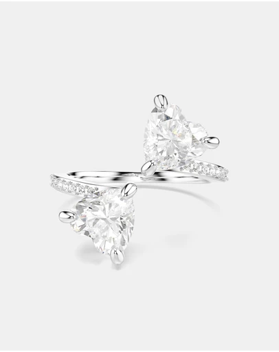 Swarovski - Mesmera Open Ring, Heart Cut, Pavé, White, Rhodium-Plated