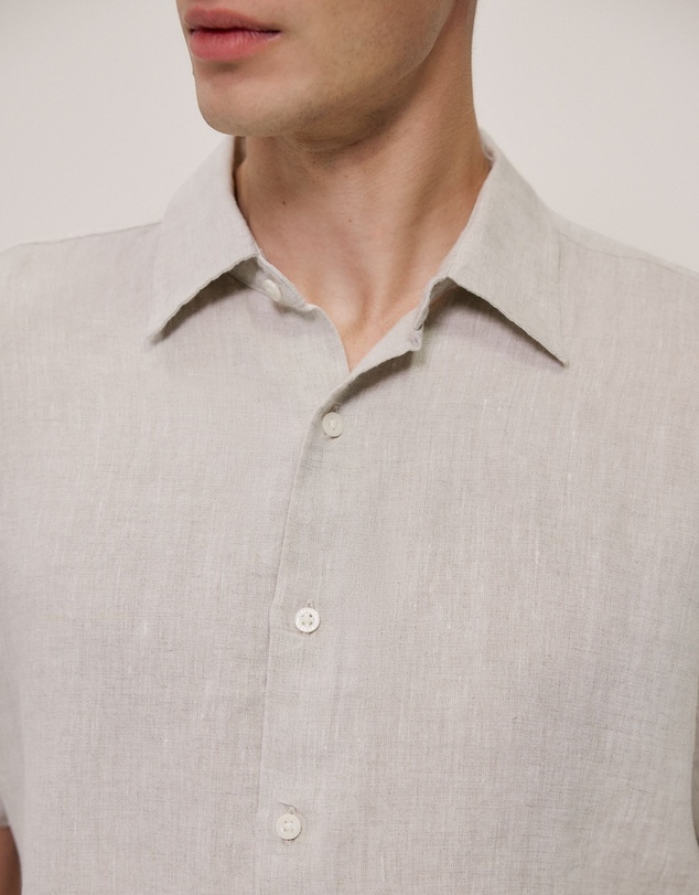Trenery - Yarn Dyed Linen Short Sleeve Shirt in Flax