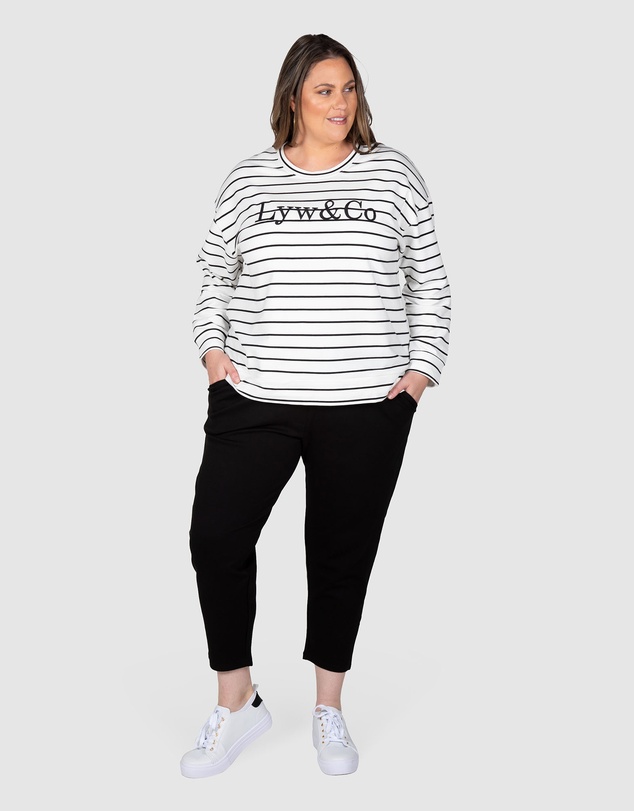 Love Your Wardrobe - LYW & Co Stripe Embroidered Sweat Top