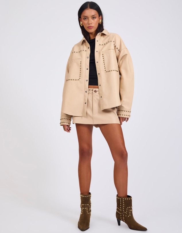 ONE TEASPOON - Daria Studded Leather Shacket - Tan