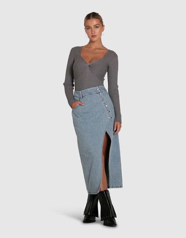 Belle & Bloom - Can't Forget You Denim Midi Skirt