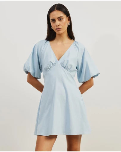 Atmos&Here - Kelly Linen Blend Puff Sleeve Mini Dress