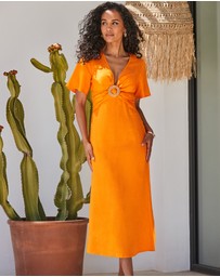Sosandar - Plunge Linen Midi Dress