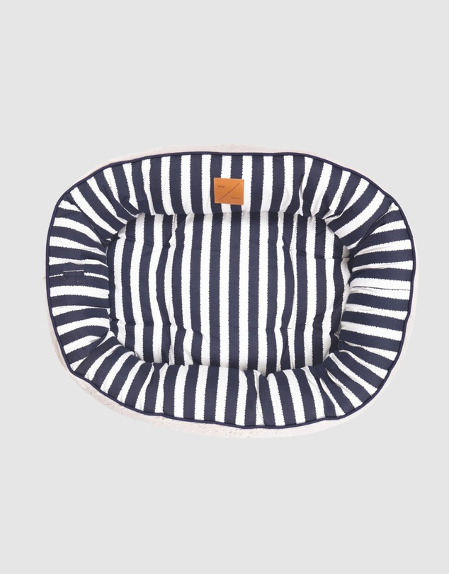 Mog & Bone - 4 Seasons Reversible Circular Dog Bed - Navy Hamptons Stripe Print