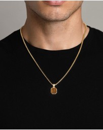 Nialaya Jewellery - Gold Necklace with Square Brown Tiger Eye Pendant