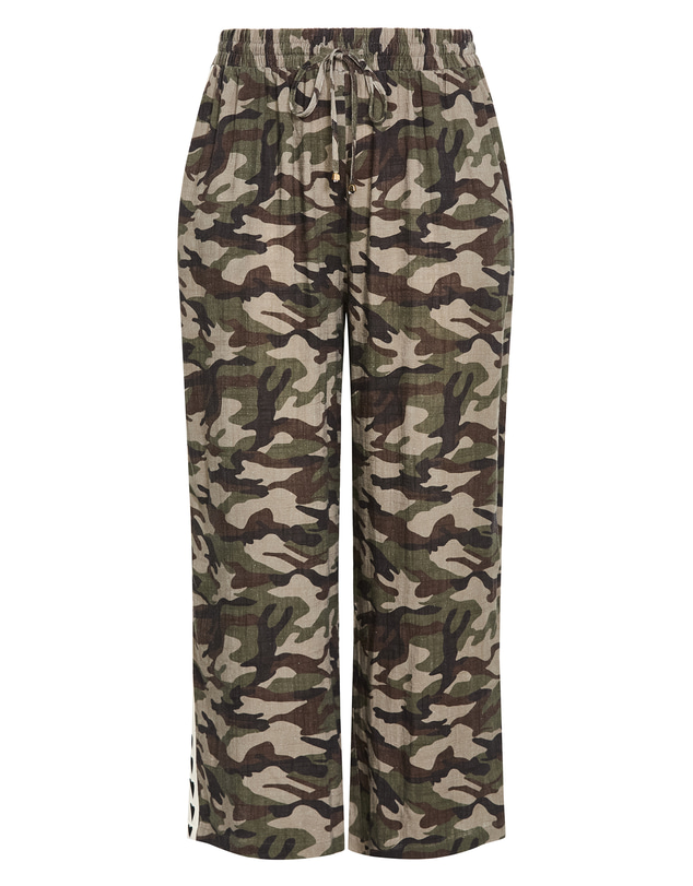 City Chic - Plus size Camo Print Side Tape Wide Leg Pant - khaki