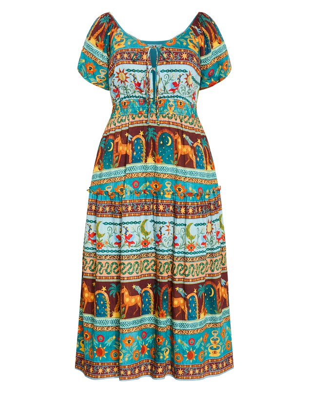 City Chic - Plus size Amaria Print Tie Front Maxi Dress - alpine green