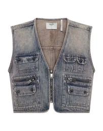 ONE TEASPOON - Cropped Denim Utility Vest - Island Blue