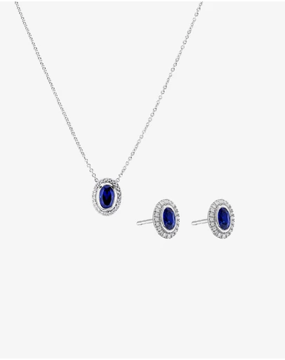Michael Hill - Created Sapphire & 0.14TW Laboratory-Grown Diamonds Halo Gift Set in Sterling Silver