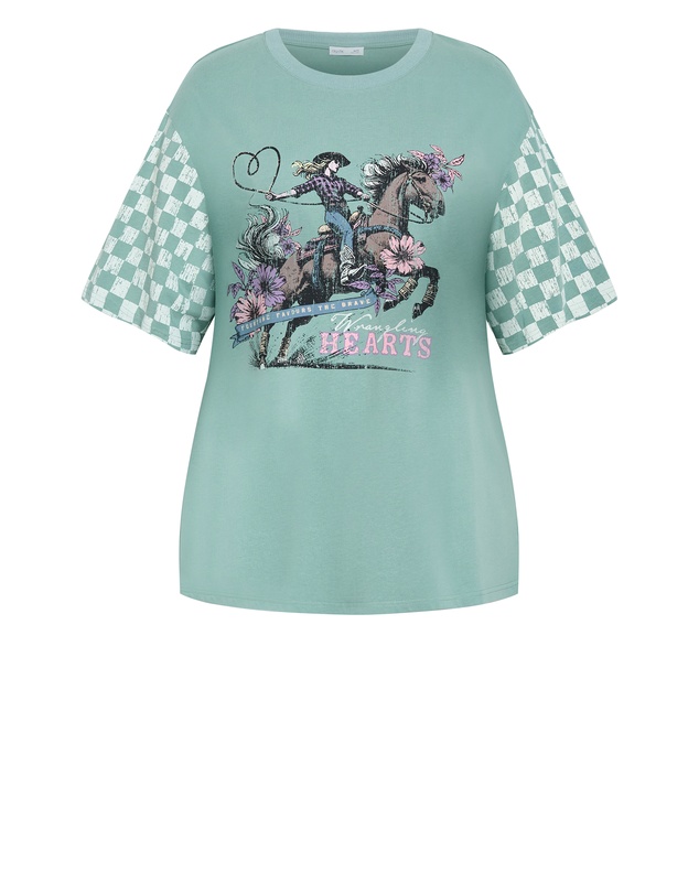 City Chic - Plus size Wrangling Hearts Oversized Tee - sage