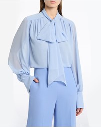 Carla Zampatti - Powder Blue Georgette Bow Front Blouse