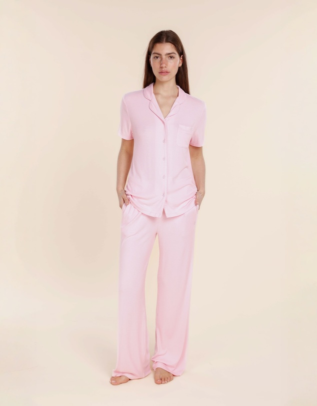 Gingerlilly - Lyon Ribbed Short Sleeve Button Up Top