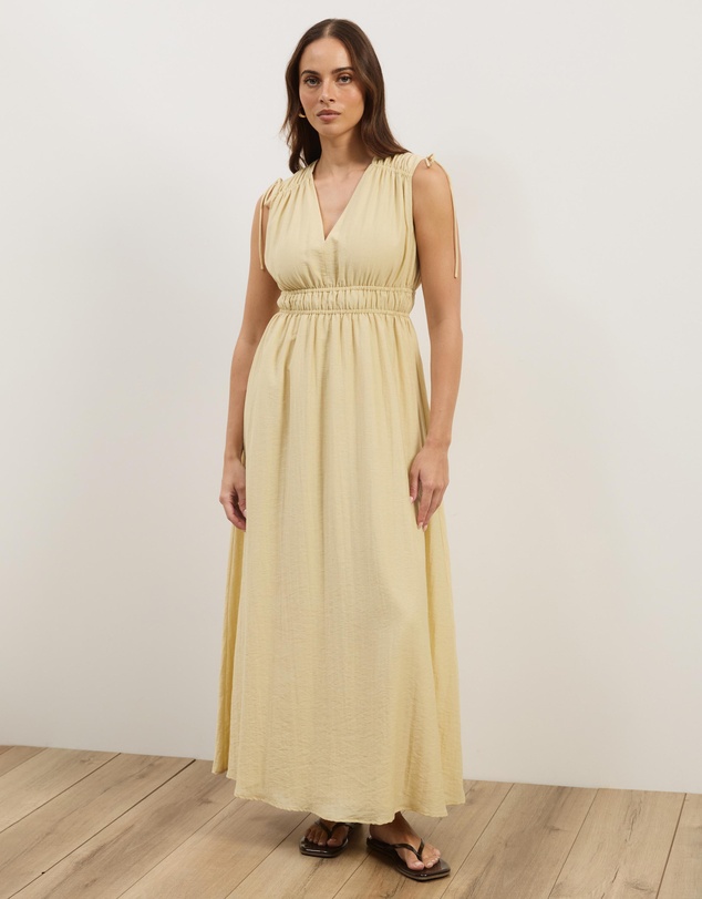 Atmos&Here - Luna Linen Blend Sleeveless Gathered Maxi Dress