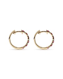 Michael Hill - 0.22 Carat TW Diamond and Created Ruby Huggie Hoop Earrings in 10kt Yellow Gold