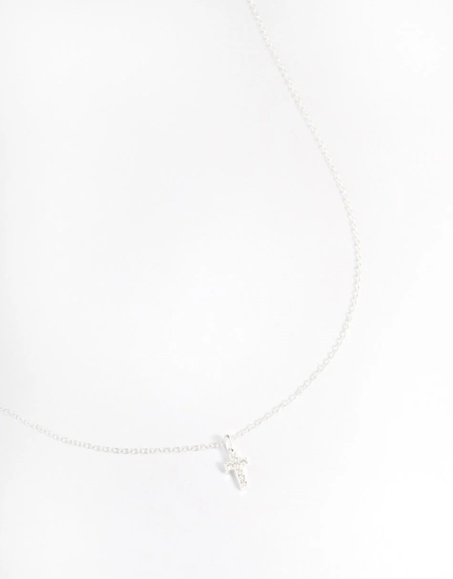 Lovisa - Sterling Silver Cubic Zirconia Small Cross Necklace