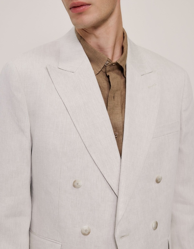 Trenery - Linen Twill Double Breasted Blazer in Stone