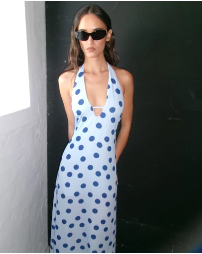 Dazie - Waves Halter Polka Dot Maxi Dress