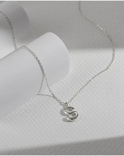 Wanderlust + Co - Alphabet Bubble Silver Necklace - Letter S