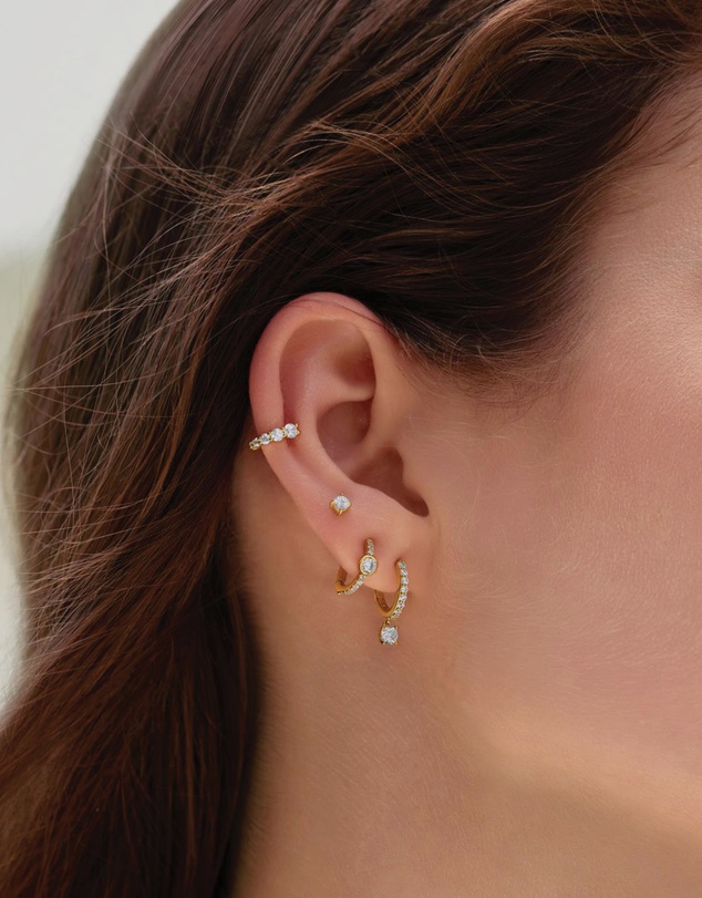 Ania Haie - Gold Pave Row & Bezel-Set Huggie Hoop Earrings