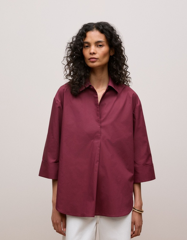 Trenery - Cotton Poplin Half Sleeve Shirt in Auburn