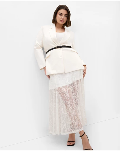 City Chic - Plus size Lacey Maxi Skirt - ivory