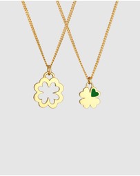 Elli Jewelry - Necklace Mother Child Set Shamrock Pendant in 925 Sterling Silver Gold Plated