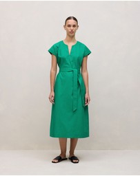 Trenery - Cotton Poplin Cap Sleeve Belted Dress in True Green