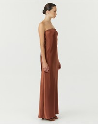 Third Form - Satin Tie Back Strapless Maxi Dress