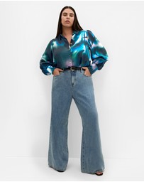 City Chic - Plus size Hayley Haze Print Shirt - deep ocean