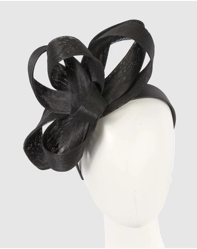 Fillies Collection - Black Abaca Loops Racing Fascinator